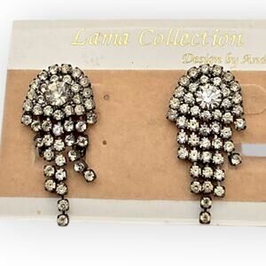 Lama Collection Rhinestone Drop Earrings Carded Silver angle Old Hollywood Glam